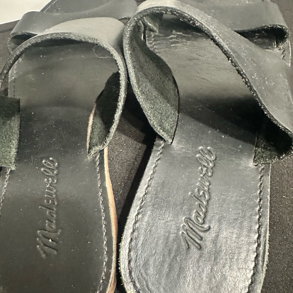 Madewell Boardwalk Black Leather Slides, Wide Band Flats Made in Brazil Sz 7 - Picture 5 of 10